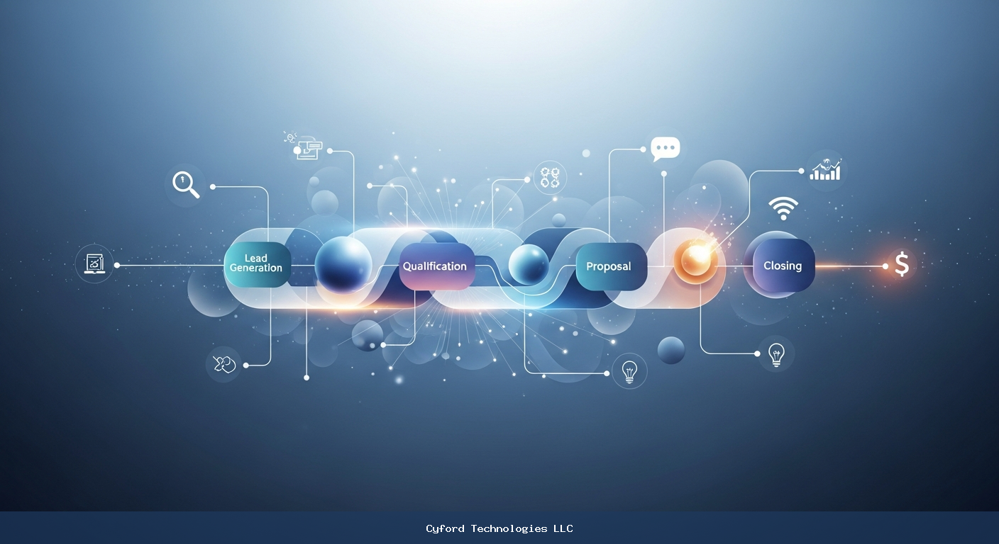 abstract digital representation of an AI sales pipeline and automation workflows